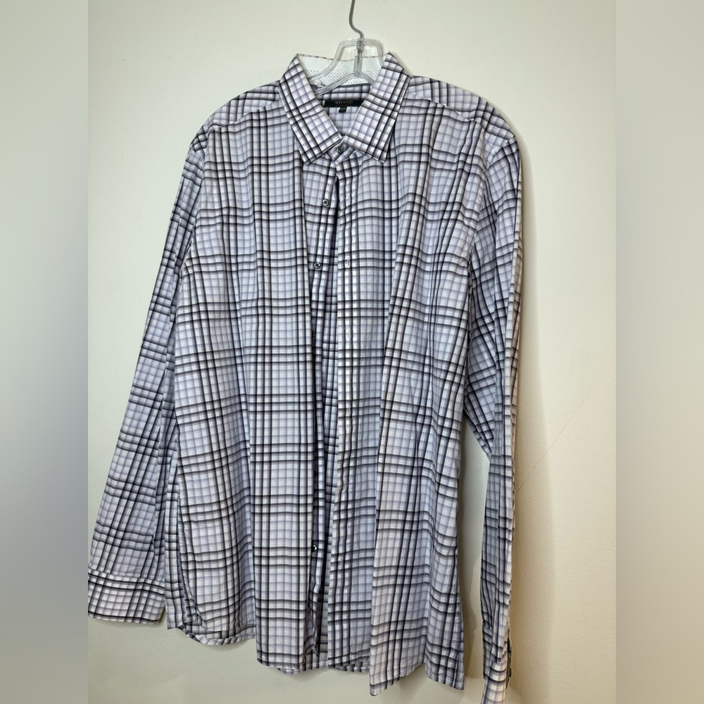 T391- RW&CO. Monochrome Purple Checkered Dress Shirt